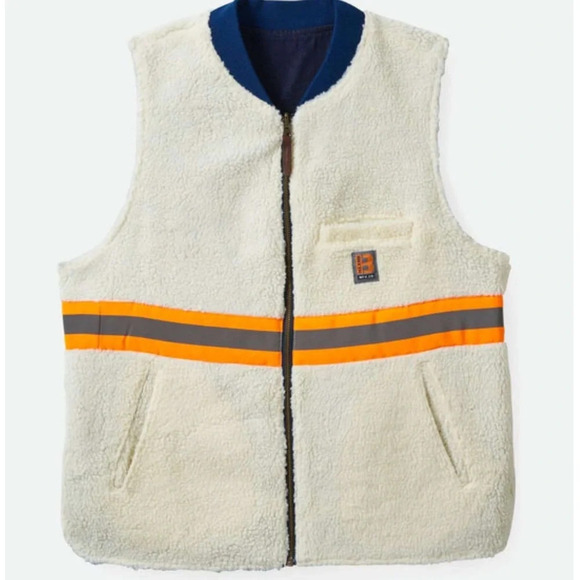 Brixton Builders Abraham Reversible Vest Rinse Blue Denim/Sherpa Size Medium - Picture 5 of 16